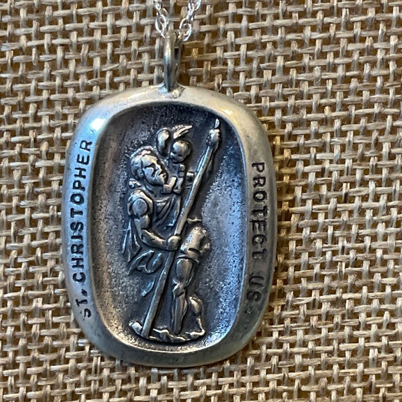 Vintage UTC 925 Silver St. Christopher Pendant on UTC 925 Silver Chain - Picture 1 of 5